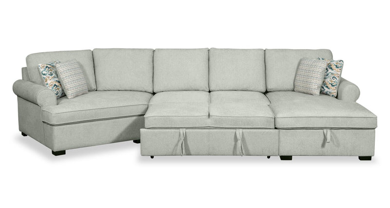 Scott Living Haven 3-Piece Left-Facing Chenille Fabric Cuddler Sleeper Sectional with Storage - Seafoam Blue