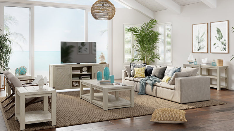 Clifford 60” Contemporary Solid Wood Coffee Table with Shelf and Casters - Calico Grey