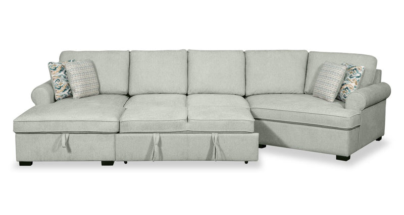 Scott Living Haven 3-Piece Right-Facing Chenille Fabric Cuddler Sleeper Sectional with Storage - Seafoam Blue