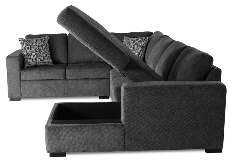 Made in Canada Legend 4-Piece Right-Facing Chenille Fabric Sleeper Sectional with Storage Chaise - Pepper Grey