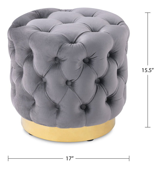 Adell 17\" Round Fabric Ottoman with Gold Base - Grey