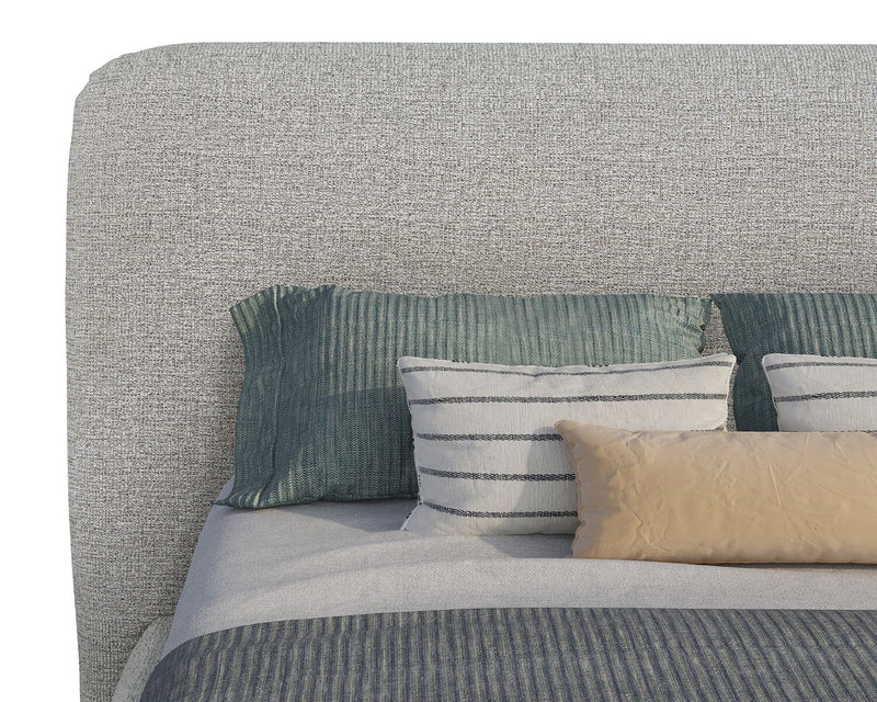Luka Upholstered Platform Bed in Grey Polyester Fabric, Modern - King Size