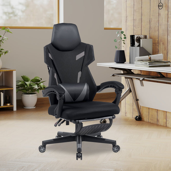 Sparrow 28.3\" Ergonomic Gaming Chair with Lumbar Cushion and Footrest - Black