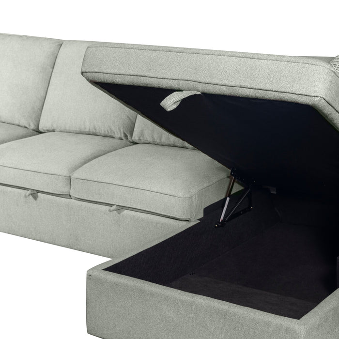 Scott Living Haven 3-Piece Left-Facing Chenille Fabric Cuddler Sleeper Sectional with Storage - Seafoam Blue