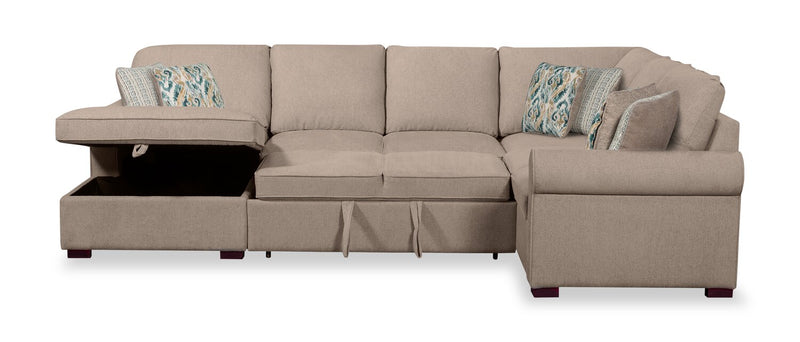Scott Living Haven 4-Piece Left-Facing Chenille Fabric Sleeper Sectional with Storage Chaise - Taupe