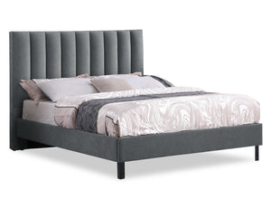 Amos Upholstered Platform Bed in Charcoal Fabric with Channelled Headboard - Queen Size