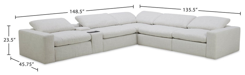 Sky Modular 6-Piece Fabric Power Reclining Sectional with Console and Feather Down Cushions - Nathan Wheat