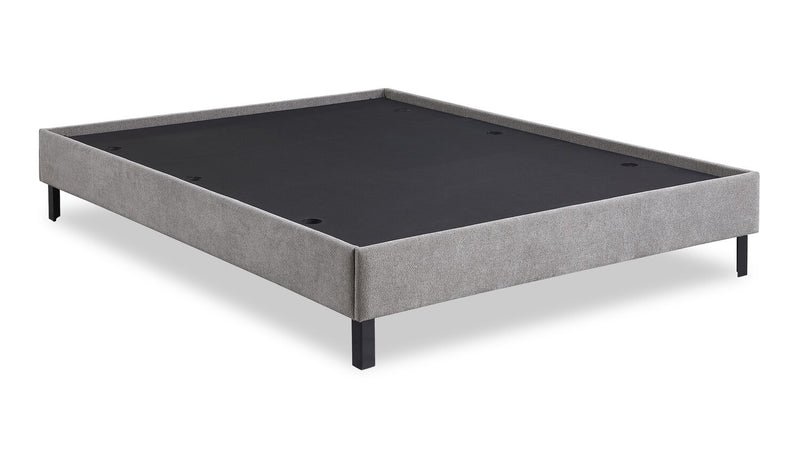 Amos Upholstered Platform Bed in Grey Fabric with Channelled Headboard - Queen Size