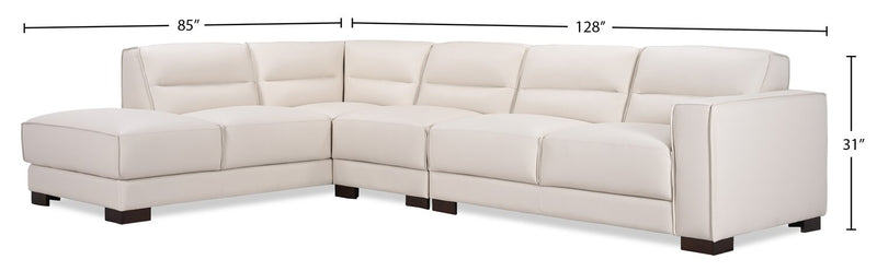 Citadel 3-Piece Left-Facing Top-Grain Genuine Leather Sectional with Wood Legs - Frost White
