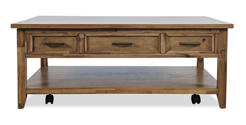 Nathan 47.25\" Rustic Lift Top Coffee Table with Storage and Casters - Light Brown