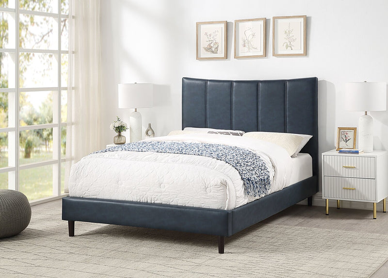 Paseo Platform Bed in Navy Vegan-Leather Fabric - Full Size