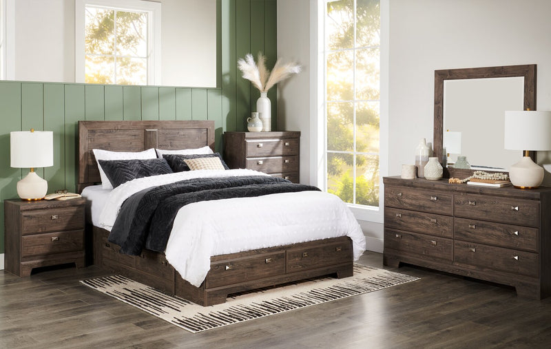 Yorkdale 6-Drawer Platform Bed with Headboard & Storage Frame, Made in Canada, Grey - Queen Size