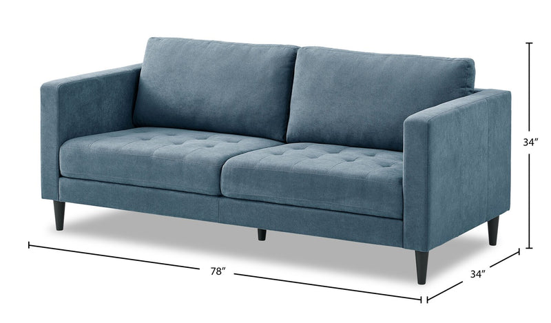 Metro 78\" Fabric Sofa with Tufted Seat Cushions and Reversible Back Cushions - Denim Blue