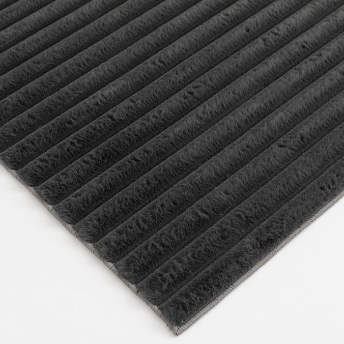 Faux Fur Channel Dark Grey Area Rug with Memory Foam Backing - 7' x 10'