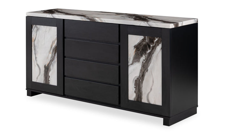 Vega Dining Server with Storage & 4 Drawers, 66\"W - Black & White