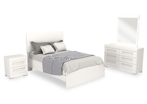 Riley 6pc Bedroom Set with Panel Bed, Dresser, Mirror & Nightstand, Made in Canada, White - Full Size