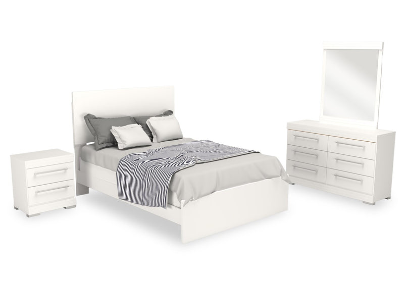 Riley 6pc Bedroom Set with Panel Bed, Dresser, Mirror & Nightstand, Made in Canada, White - Full Size