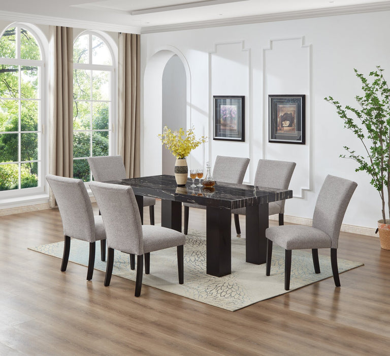 Burk 7pc Dining Set with Table & 6 Chairs, Resin Marble-Look Top, 72\"W - Black/Grey