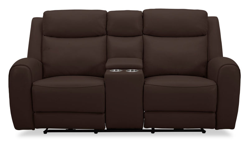 Reign 78\" Top-Grain Genuine Leather Power Reclining Loveseat with Console - Silverado Chocolate Brown