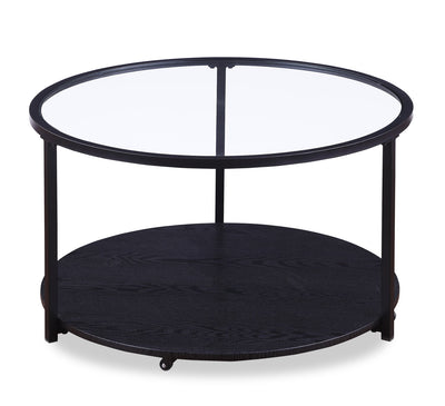 Kendal 31.5" Modern Round Glass Top Coffee Table with Casters - Black | Table à café moderne Kendal ronde de 31,5 po avec dessus en verre - noire