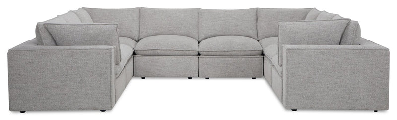 Fusion Modular 8-Piece Silver Grey Chenille Fabric Sectional with Removable Feather Down Back Cushions