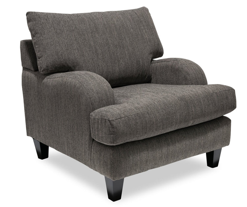 Made in Canada Nofia 36\" Chenille Fabric Chair with Wood Legs - Charcoal Grey
