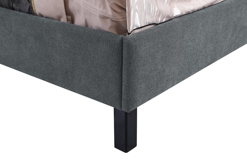 Amos Upholstered Platform Bed in Charcoal Fabric with Channelled Headboard - Queen Size