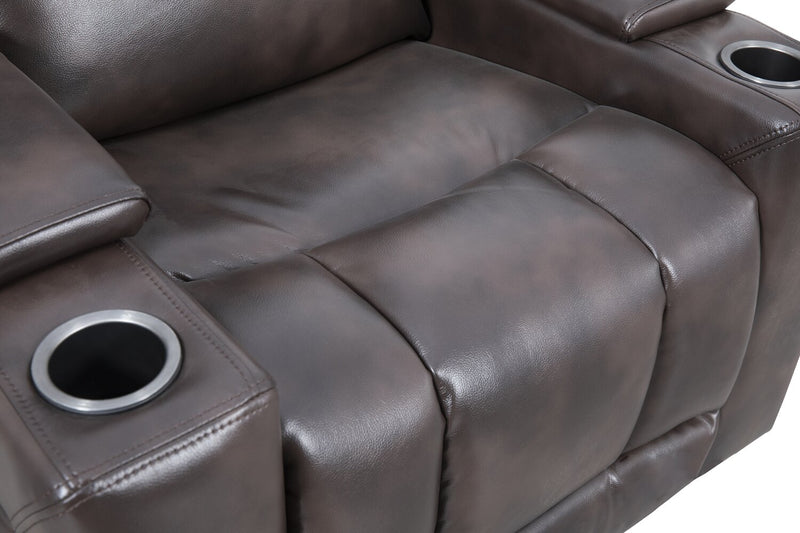 Scott Living Escape 39\" Power Reclining Chair with Power Headrest and Surround Sound - Dark Brown Leather-Look Fabric