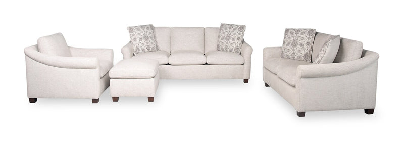 Mallie 84\" Chenille Fabric Sofa with Rolled Arms and Wood Legs - Shell White