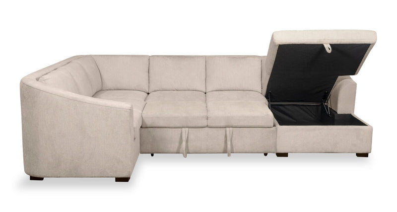 Envy 3-Piece Right-Facing Chenille Fabric Sleeper Sectional with Storage Chaise - Almond Beige