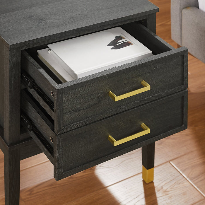 Alia Bedside 2-Drawer Nightstand with Gold Accent, 18\"W x 25.75\"H - Black