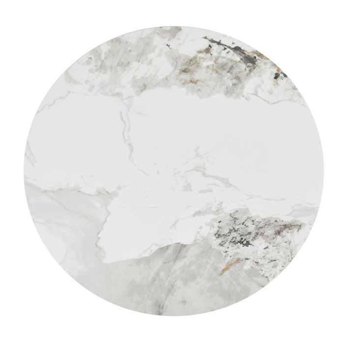 Alwin Dining Table with Sintered Stone Top, Hourglass Base with Gold Accent - 47.25\"W Round - Brown