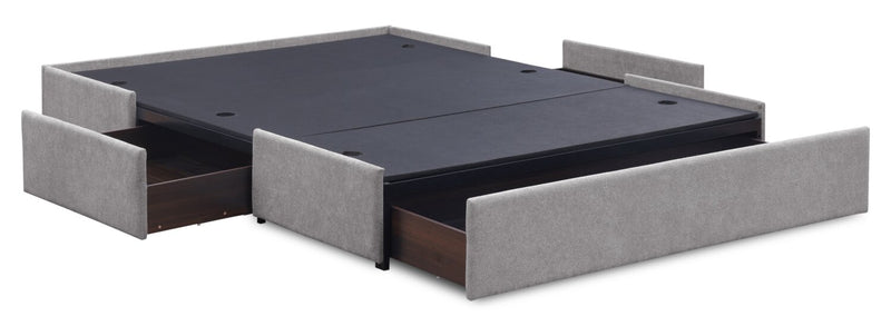 Amos Upholstered Storage Bed in Grey Fabric with Tufted Headboard & 3 Built-in Drawers - Queen Size