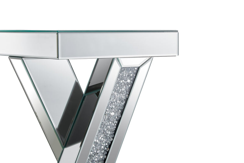 Lydia 12\" Mirrored Accent Table with Crystals - Silver