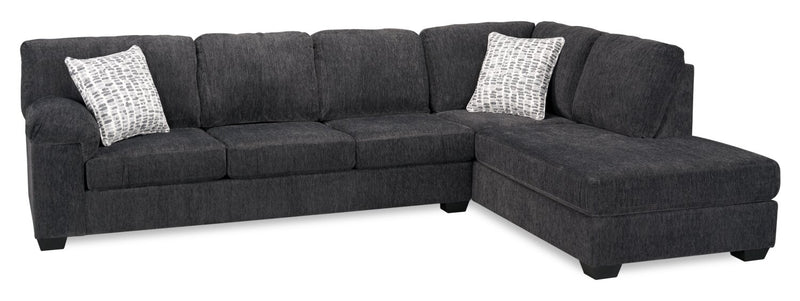 Made in Canada Morgan 2-Piece Right-Facing Chenille Fabric Sectional with Sofa and Accent Pillows - Grey