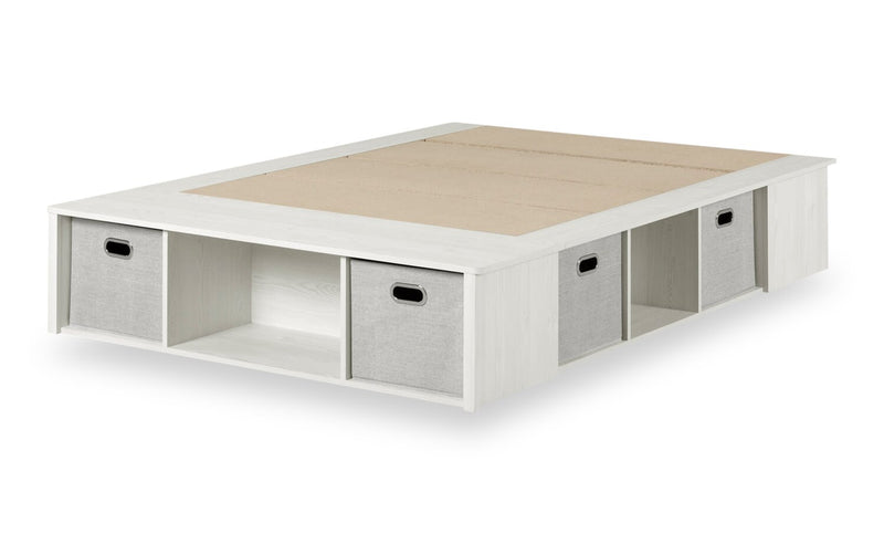 Everley Platform Bed with Built-in Storage & Baskets, White - Full Size