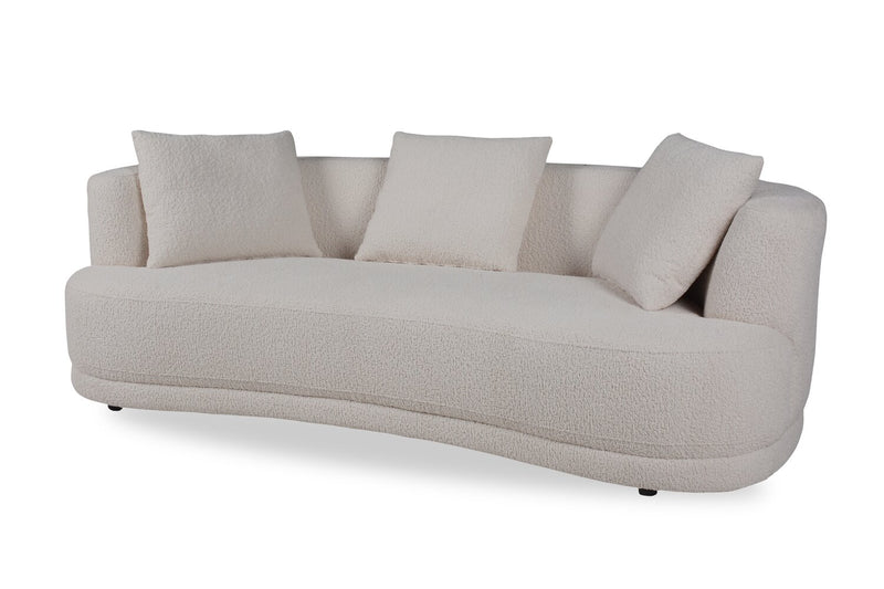 Moon 91\" Fabric Curved Sofa with Accent Pillows - Wooly Almond White