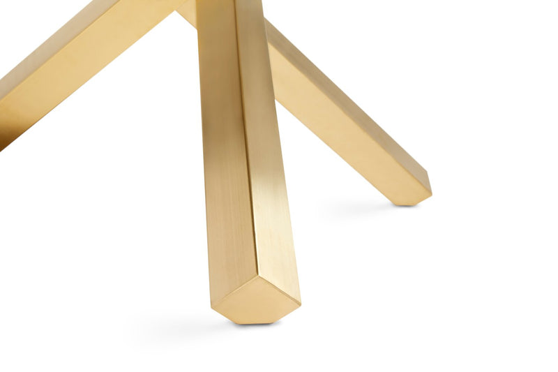 Gem Dining Table with Glass Top, Metal Geometric Base, 55\"W Round - Gold