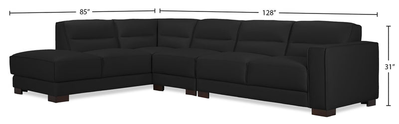 Citadel 3-Piece Left-Facing Top-Grain Genuine Leather Sectional with Wood Legs - Black