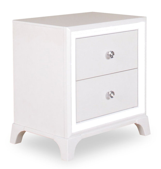 Halo Bedside 2-Drawer Nightstand with LED Light, 21\"W x 24\"H, Glam - White