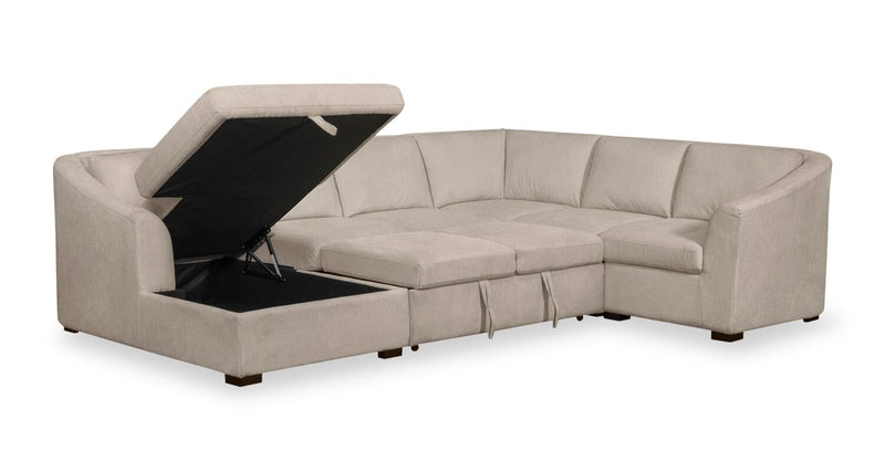 Envy 5-Piece Left-Facing Chenille Fabric Sleeper Sectional with Storage Chaise - Almond Beige