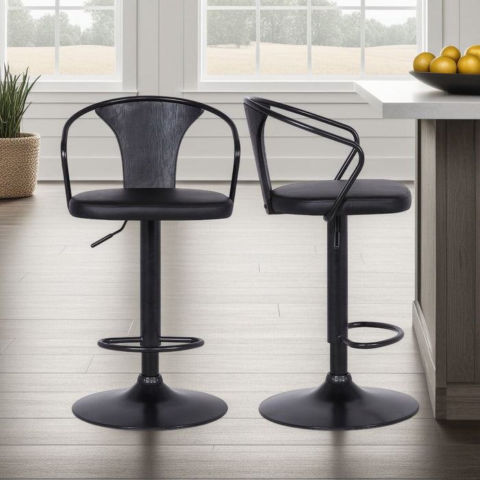 Hero Barstool with Swivel & Adjustable Seat, Vegan Leather Fabric, Metal - Grey