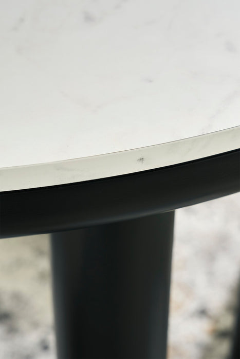 Jolie Dining Table with Marble-Look Top, Melamine, 45\"W Round - White & Black