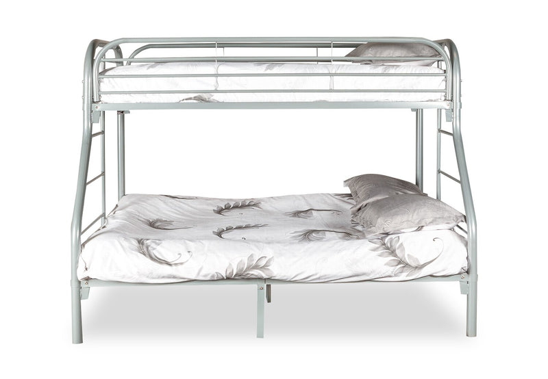 Logan Bunk Bed with Ladders & Guard Rail for Kids, Grey Metal - Twin/Full
