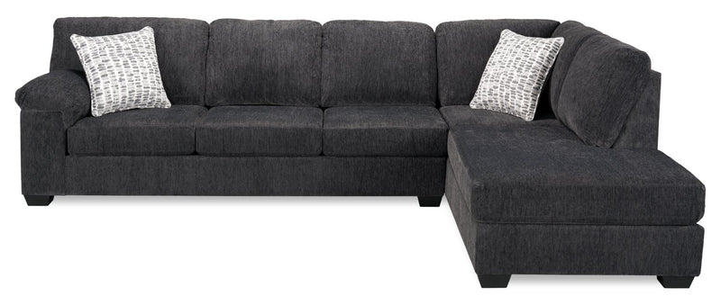 Made in Canada Morgan 2-Piece Right-Facing Chenille Fabric Sectional with Sofa and Accent Pillows - Grey