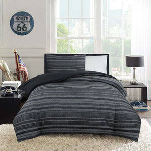 Windsor 3-Piece Full/Queen Comforter Set - Black and Grey