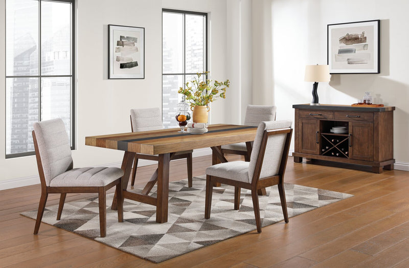 Boden 5pc Dining Set with Table & 4 Chairs, Trestle Base, 78\"W - Brown & Beige