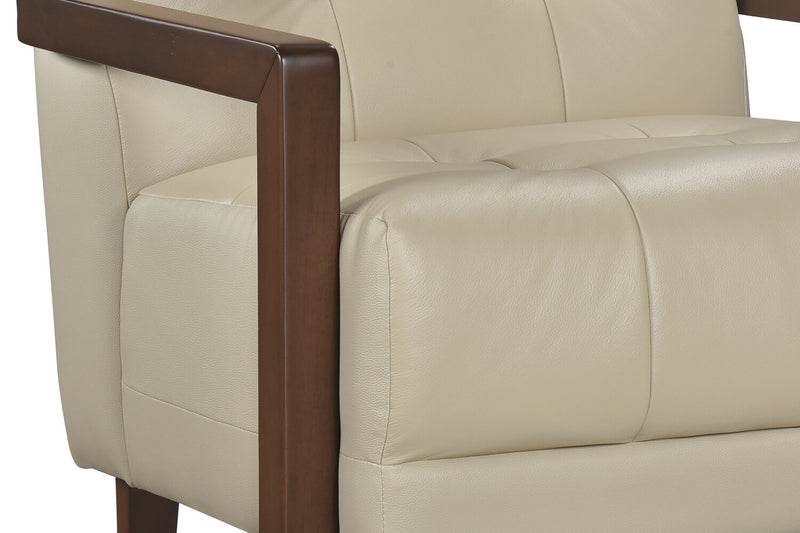 Enzo 26\" Genuine Leather Accent Chair with Biscuit Tufting, Track Arms and Wood Legs - Beige