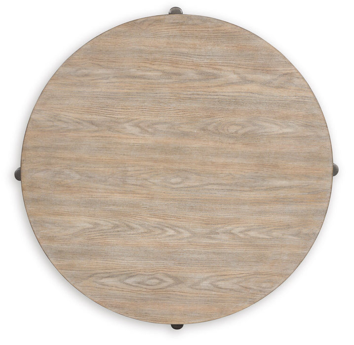 Lloyd 43” Modern Round Coffee Table with Shelf & Casters - Grey Brown