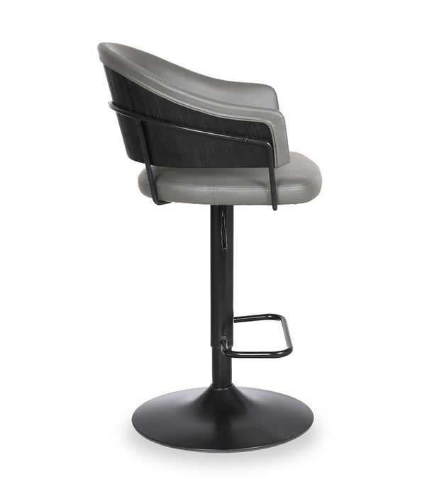 Odin Barstool with Swivel & Adjustable Seat, Vegan Leather Fabric, Metal - Grey